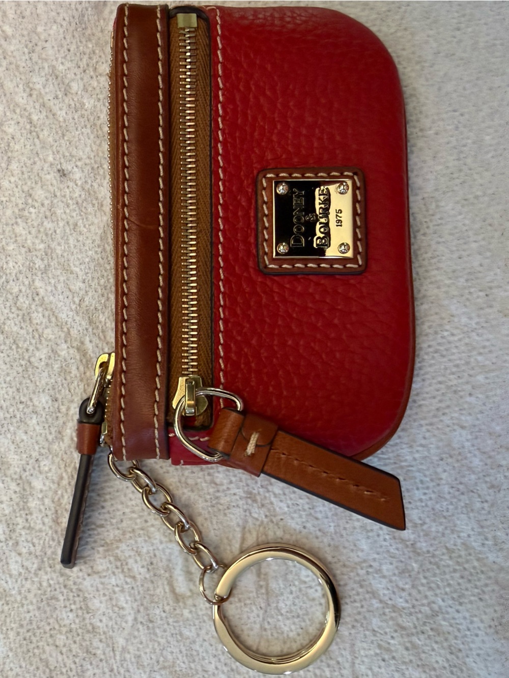 Dooney & Bourke Red & Brown Leather Key ring & Card Holder Pouch Gold Hardware - Picture 9 of 9